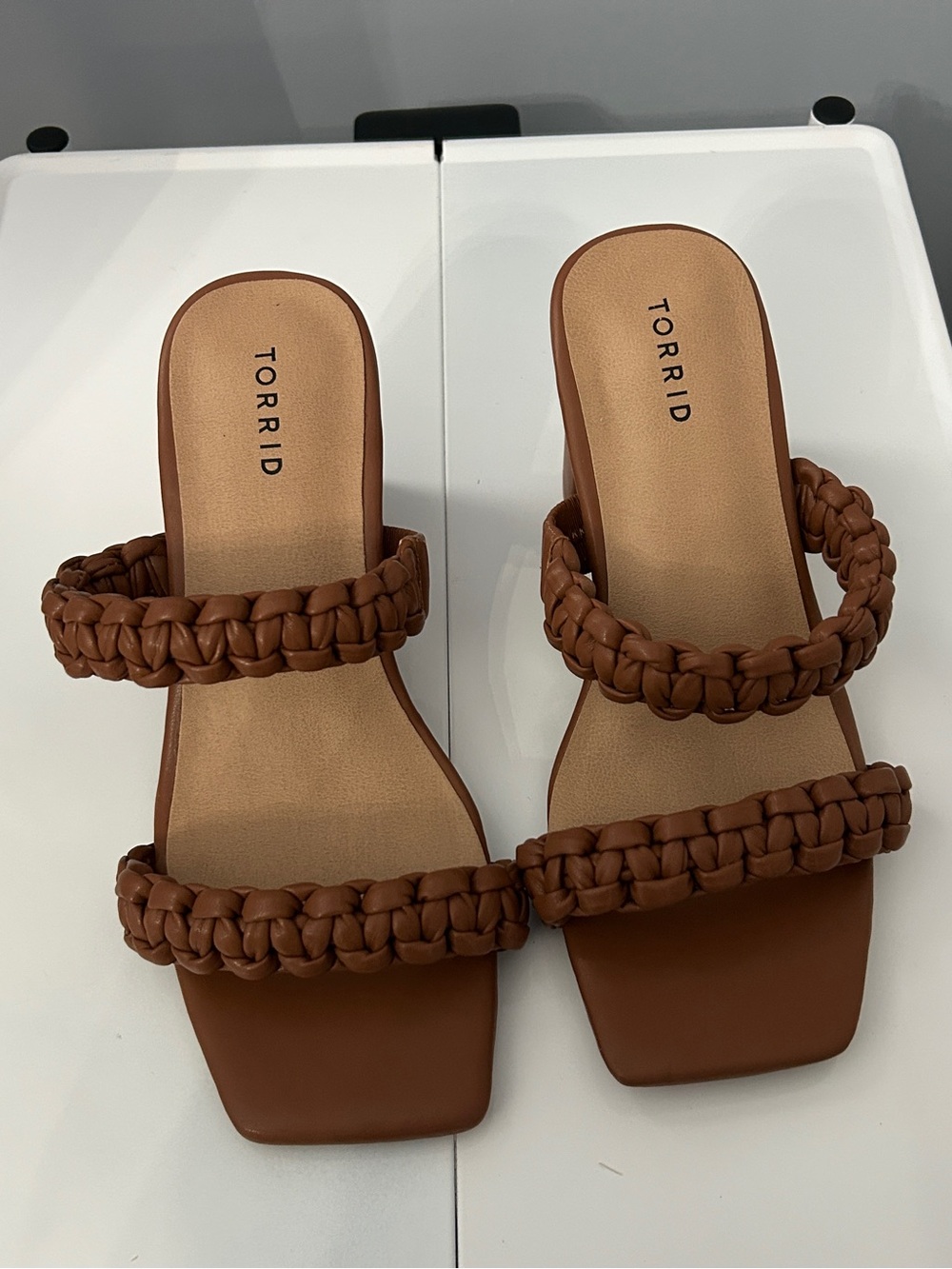 Torrid Brown Braided Double Strap Block Heel Mule Sandal Size 9.5 WW Wide Width